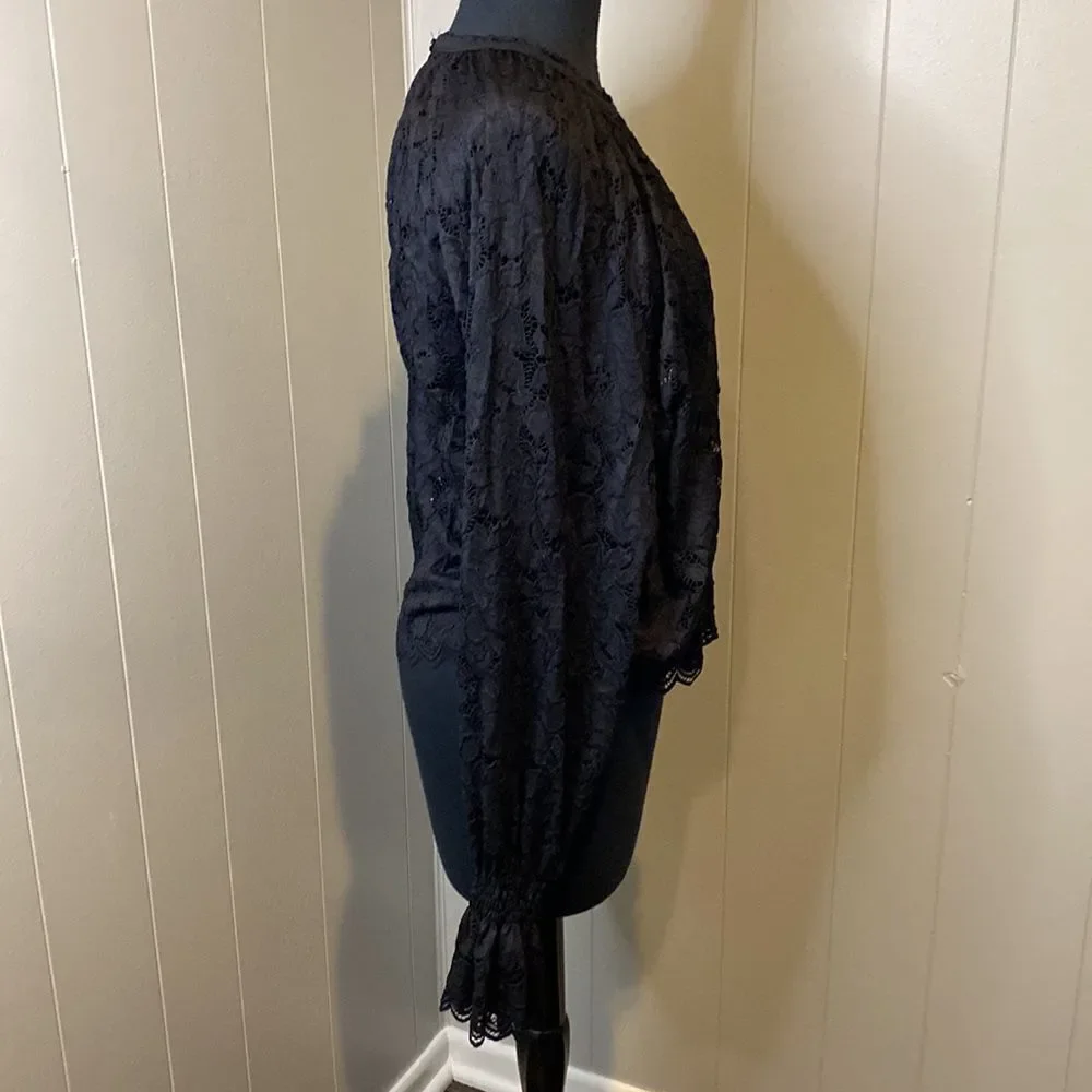 Free People Women's Small Olivia Lace Blouse Black Stretchy Soft